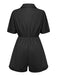 She pairs this 1950s Shirt Neck Lace-Up Solid Romper with confidence and 1950s charm