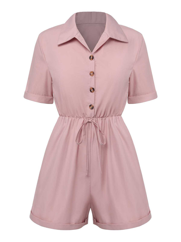 1950s Shirt Neck Lace-Up Solid Romper: a 1950s classic that whispers rather than shouts