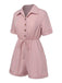 This 1950s Shirt Neck Lace-Up Solid Romper brings 1950s soul to her everyday