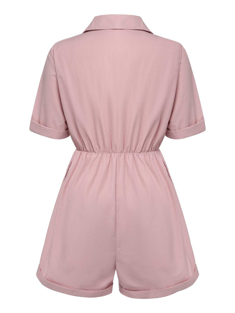 1950s Shirt Neck Lace-Up Solid Romper — 1950s elegance she can wear anywhere