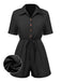 This 1950s Shirt Neck Lace-Up Solid Romper brings 1950s soul to her everyday