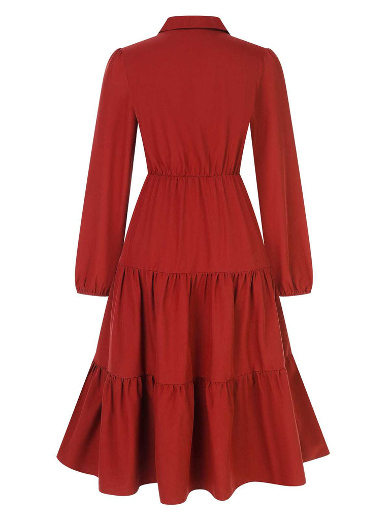 This 1950s Shirt Neck Tiered Solid Midi Dress wraps her in 1950s elegance, one twirl at a time