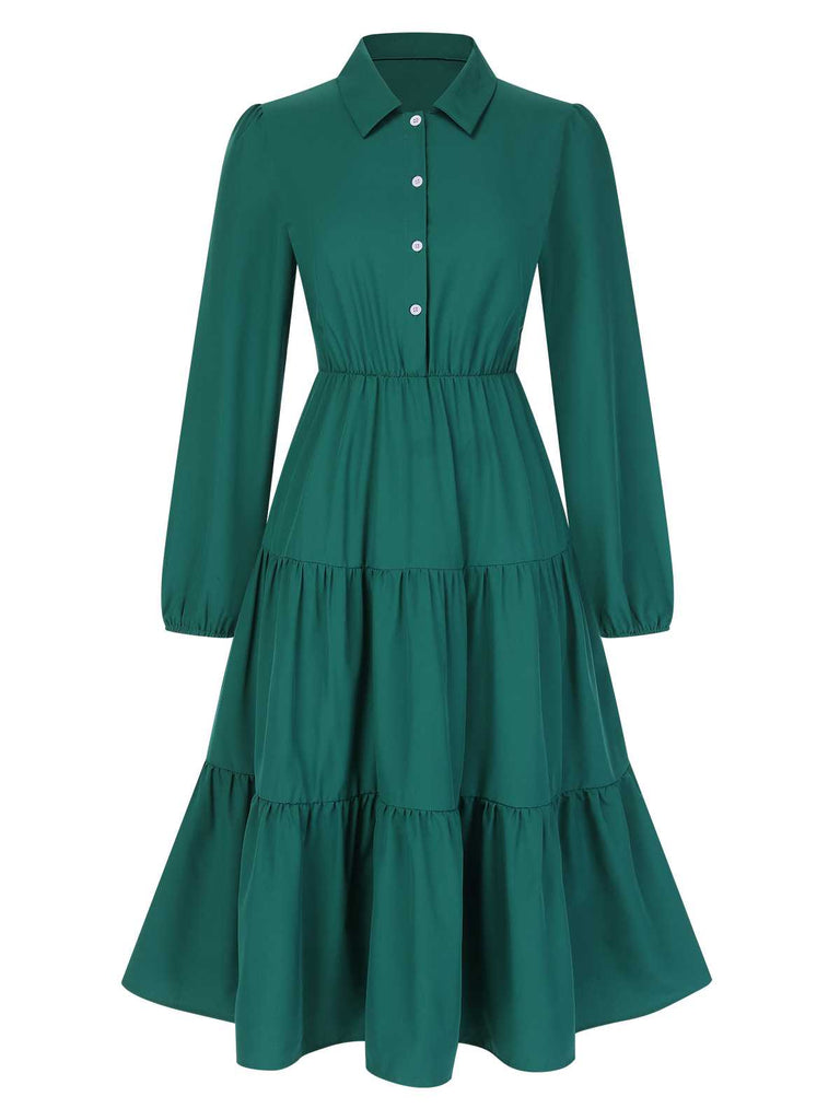 1950s Shirt Neck Tiered Solid Midi Dress — a 1950s silhouette that turns sidewalks into runways