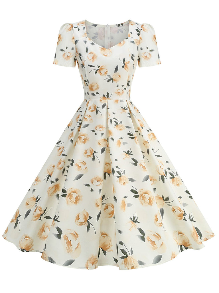 1950s Short Sleeve Sweetheart Neck Rose Swing Dress, vintage dress, retro fashion, rockabilly, pin-up fashion - perfect for women who love vintage and retro fashion