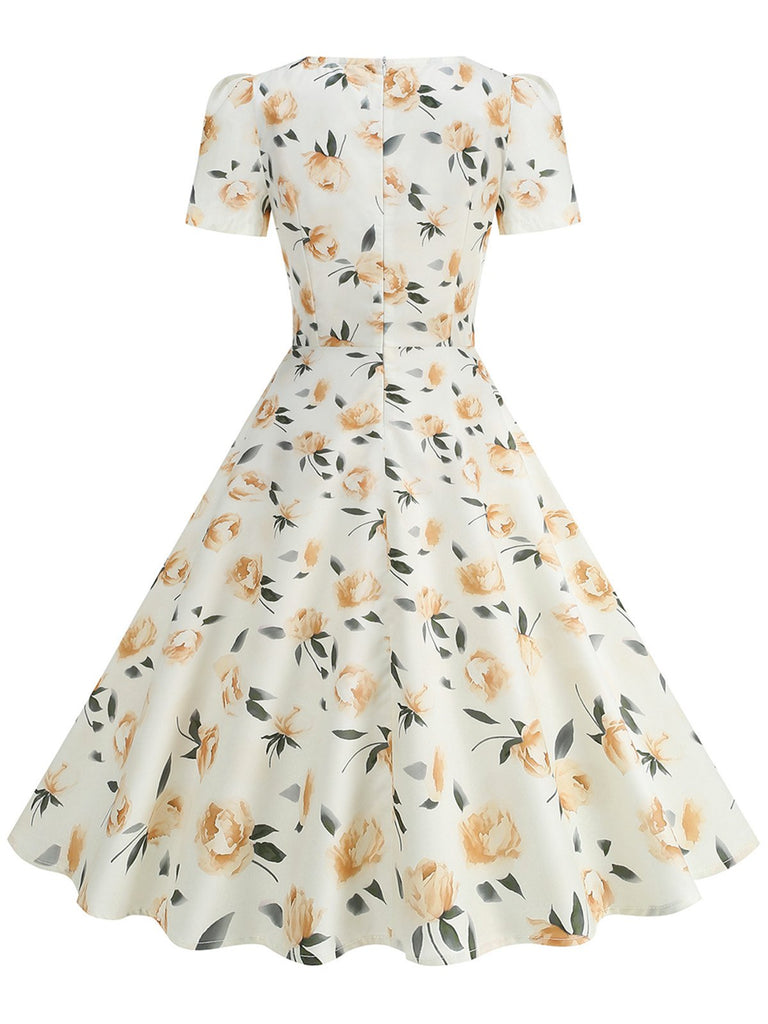 1950s Short Sleeve Sweetheart Neck Rose Swing Dress, vintage dress, retro fashion, rockabilly, pin-up fashion - perfect for women who love vintage and retro fashion