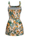 2PCS Yellow 1950s Floral Wide Strap Top & Mini Skirt - vintage skirt, retro style