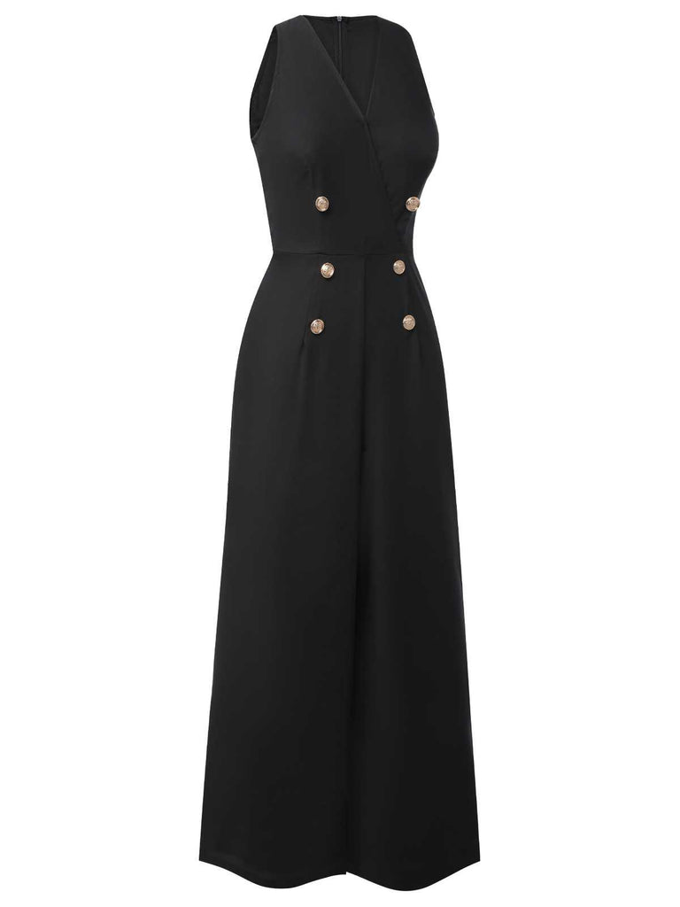 1950s Sleeveless Buttoned Solid Jumpsuit: timeless 1950s elegance she makes her own