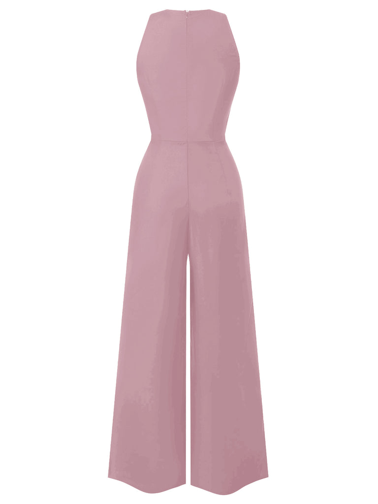 She finds her 1950s story in this 1950s Sleeveless Buttoned Solid Jumpsuit
