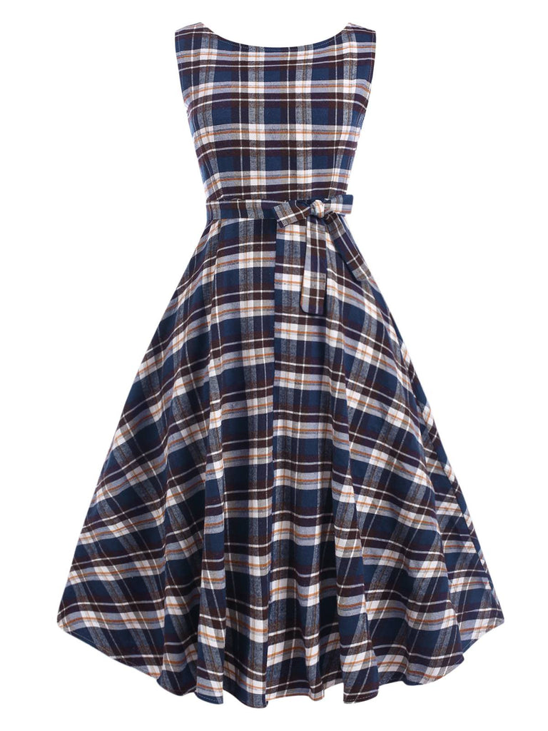 1950s Sleeveless Plaid Belted Swing Dress, vintage dress, retro fashion, rockabilly, pin-up fashion - perfect for women who love vintage and retro fashion