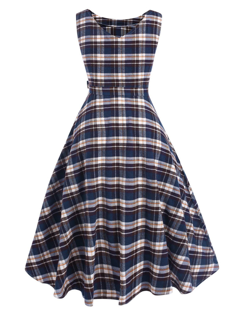 1950s Sleeveless Plaid Belted Swing Dress, vintage dress, retro fashion, rockabilly, pin-up fashion - perfect for women who love vintage and retro fashion
