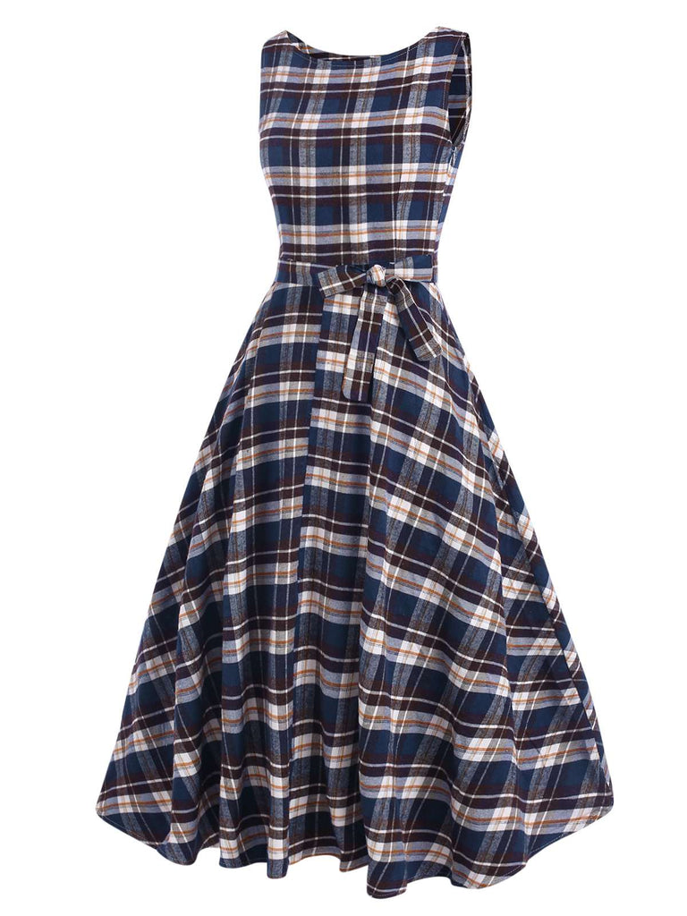 1950s Sleeveless Plaid Belted Swing Dress, vintage dress, retro fashion, rockabilly, pin-up fashion - perfect for women who love vintage and retro fashion