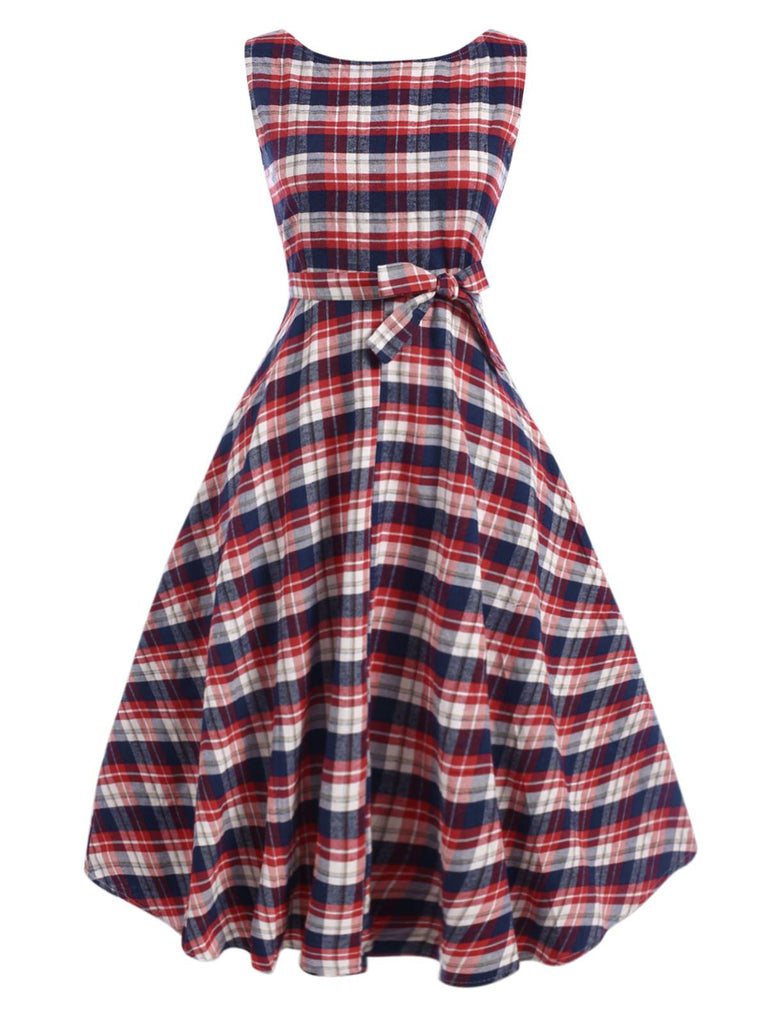 1950s Sleeveless Plaid Belted Swing Dress, vintage dress, retro fashion, rockabilly, pin-up fashion - perfect for women who love vintage and retro fashion
