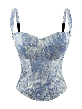 1950s Slip Denim Lace Corset Top - vintage fashion, retro style