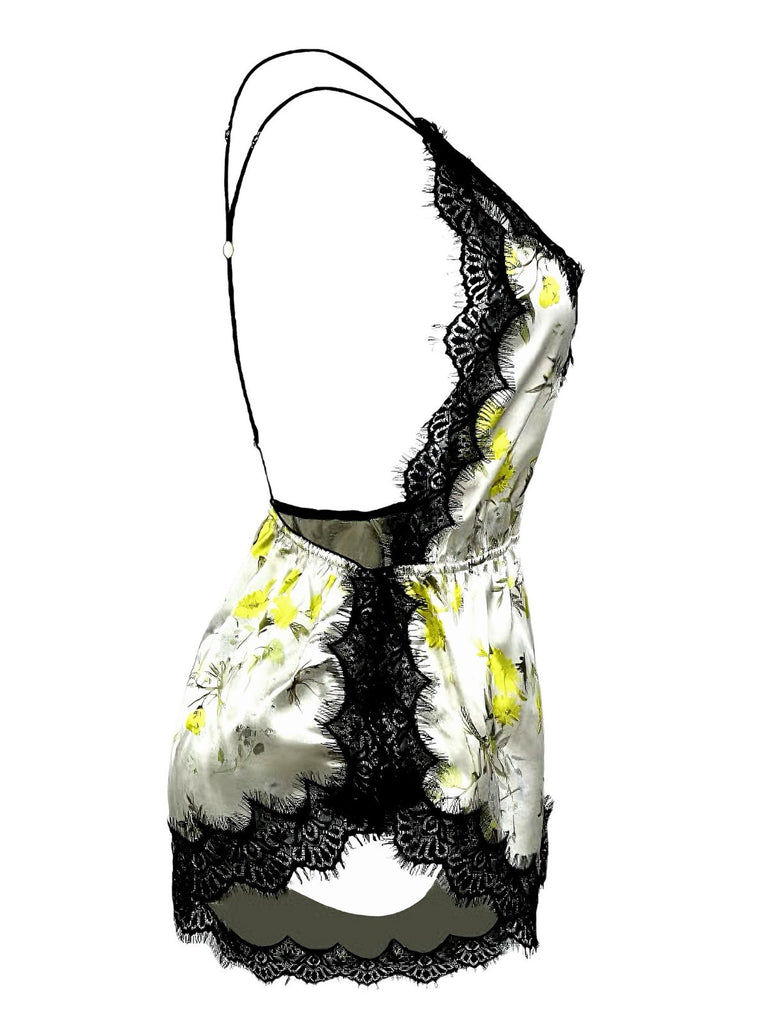 1950s Slip Floral Lace Backless Sleepwear - vintage nightgown, retro sleepwear