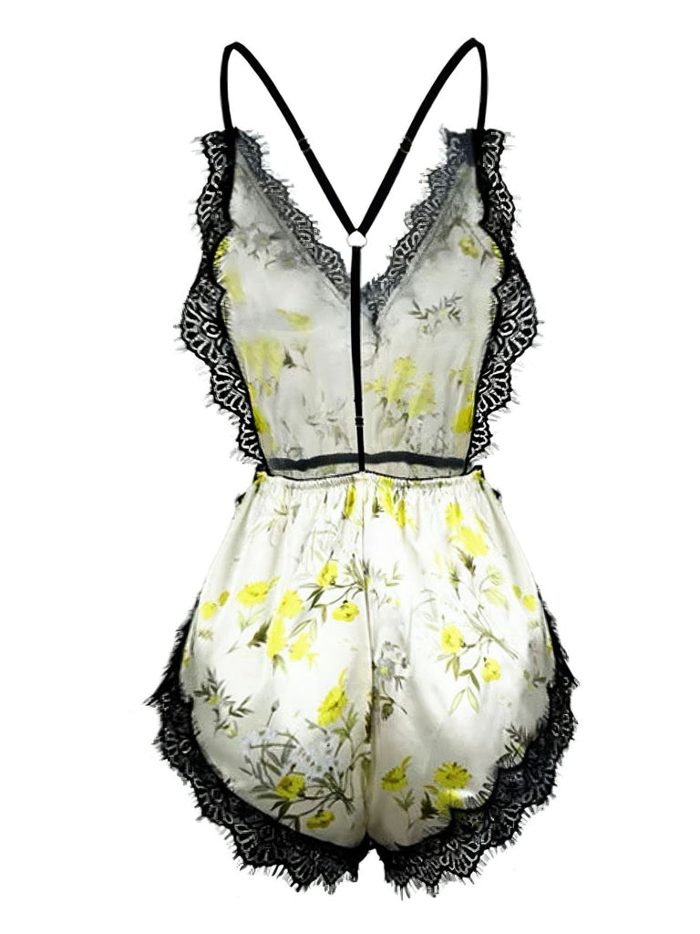 1950s Slip Floral Lace Backless Sleepwear - vintage nightgown, retro sleepwear