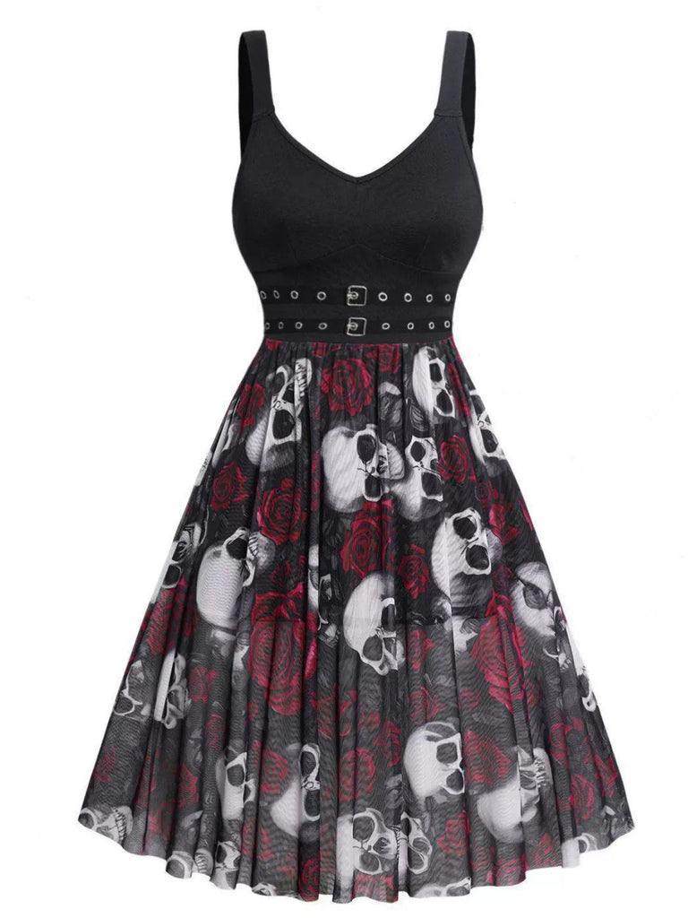 Halloween Catrina Day of the Dead Costume Skull Rose Sweetheart Mesh Dress
