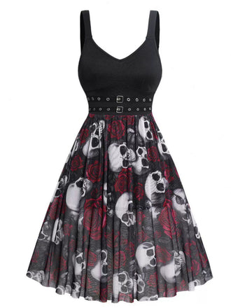 1950s Slip Halloween Skull Rose Dress - vintage dress, retro fashion, rockabilly