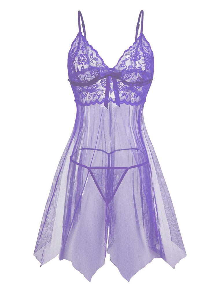 1950s Slip Lace Bow Sheer Nightdress - vintage dress, retro fashion, rockabilly