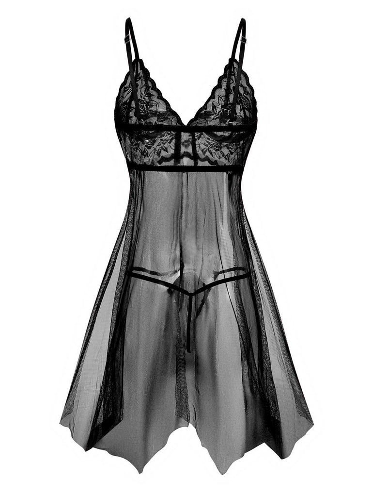 1950s Slip Lace Bow Sheer Nightdress - vintage dress, retro fashion, rockabilly