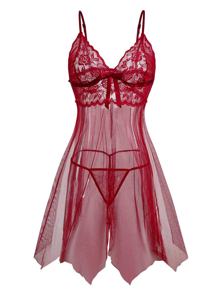 1950s Slip Lace Bow Sheer Nightdress - vintage dress, retro fashion, rockabilly