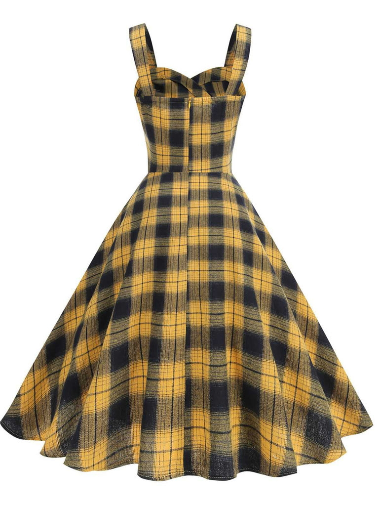 1950s Slip V-Neck Plaid Swing Dress - vintage dress, retro fashion, rockabilly
