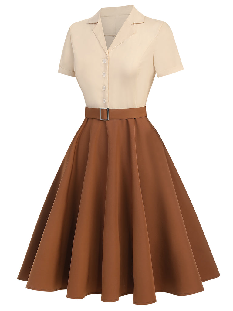 Retro Stage Vintage Women 1950s Rockabilly Swing Dress Pinup 50s Color Block Lapel A-Line Dresses Retro Stage Vintage Women 1950s Rockabilly Swing Dress Pinup 50s Color Block Lapel A-Line Dresses