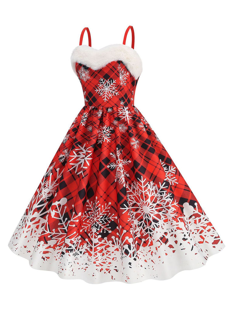 1950s Snowflake Fur Collar Christmas Dress — a 1950s silhouette that turns sidewalks into runways