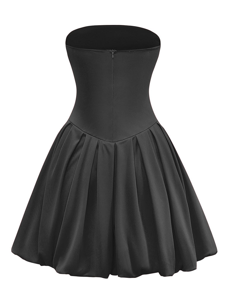 Red Strapless Fit & Flare Mini Dress | Ruched Bodice Pleated Skater Dress Red Strapless Fit & Flare Mini Dress | Ruched Bodice Pleated Skater Dress