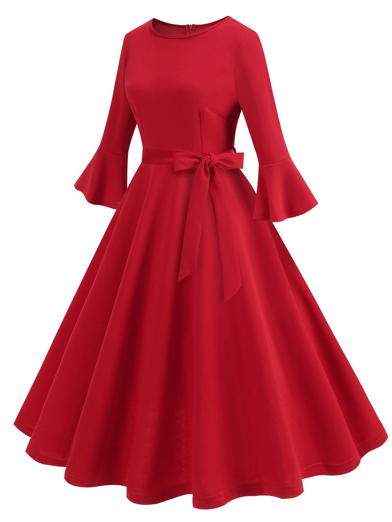 1950s Solid Bell Sleeves Swing Dress: where 1950s romance meets her modern spirit