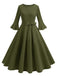 She slips into this 1950s Solid Bell Sleeves Swing Dress and suddenly it's a 1950s daydream