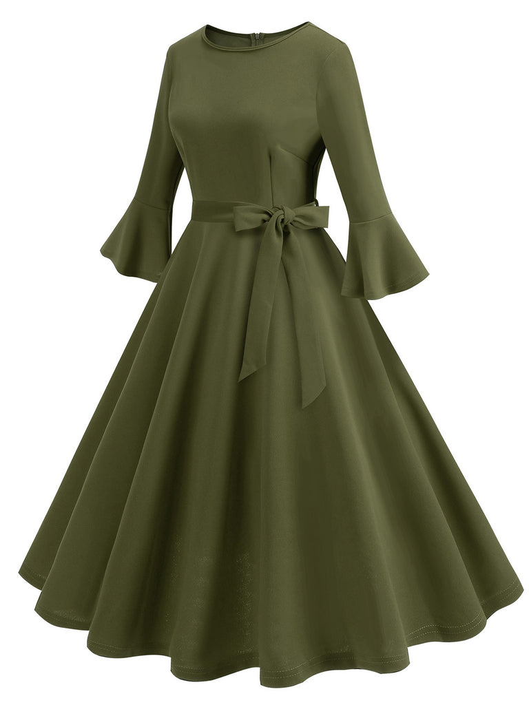 1950s Solid Bell Sleeves Swing Dress: where 1950s romance meets her modern spirit