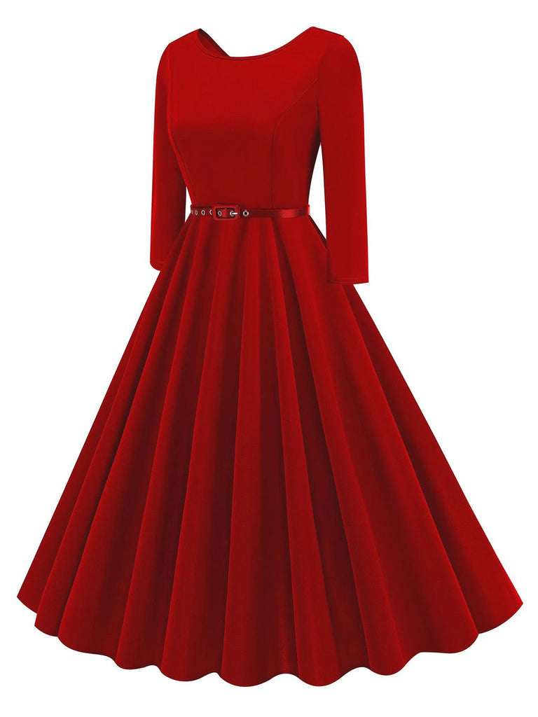 1950s Solid Belted Swing Dress: where 1950s romance meets her modern spirit