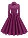 She slips into this 1950s Solid Bow Collar Buttoned Swing Dress and suddenly it's a 1950s daydream