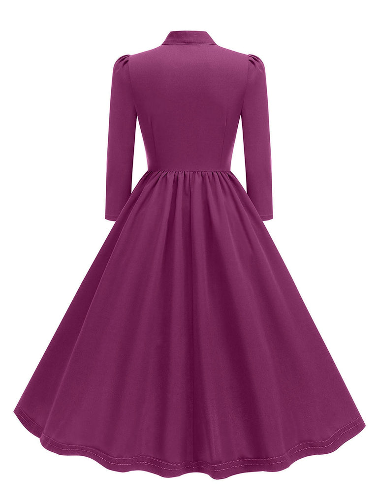 1950s Solid Bow Collar Buttoned Swing Dress: where 1950s romance meets her modern spirit