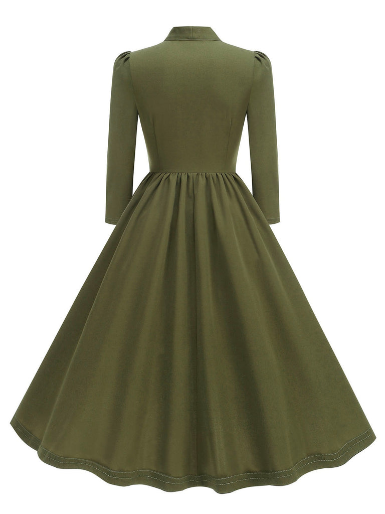 1950s Solid Bow Collar Buttoned Swing Dress — the kind of 1950s dress that makes strangers smile