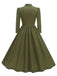1950s Solid Bow Collar Buttoned Swing Dress — the kind of 1950s dress that makes strangers smile