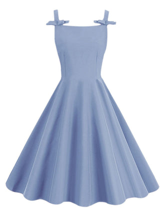 She slips into this 1950s Solid Bowknot Sleeveless Square Neck Dress and suddenly it's a 1950s daydream