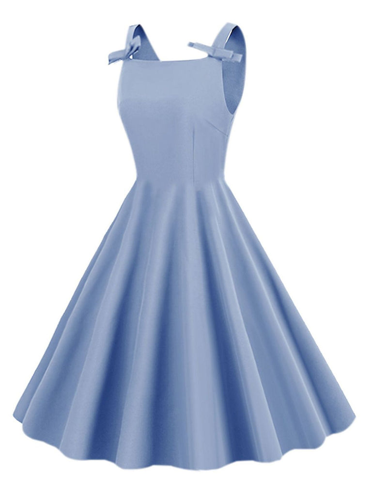 1950s Solid Bowknot Sleeveless Square Neck Dress: where 1950s romance meets her modern spirit