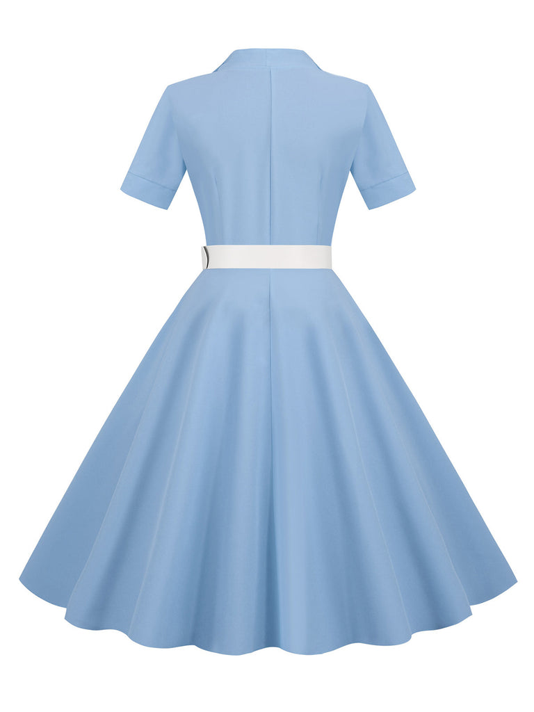 1950s Solid Contrast Lapel Belt Dress, vintage dress, retro fashion, rockabilly, pin-up fashion - perfect for women who love vintage and retro fashion