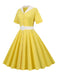 She slips into this 1950s Solid Contrast Lapel Belt Dress and suddenly it's a 1950s daydream