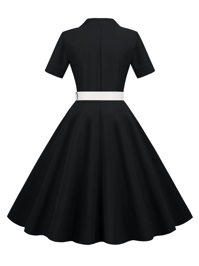 1950s Solid Contrast Lapel Belt Dress, vintage dress, retro fashion, rockabilly, pin-up fashion - perfect for women who love vintage and retro fashion