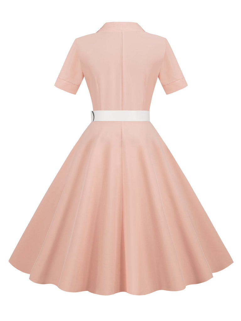 1950s Solid Contrast Lapel Belt Dress, vintage dress, retro fashion, rockabilly, pin-up fashion - perfect for women who love vintage and retro fashion