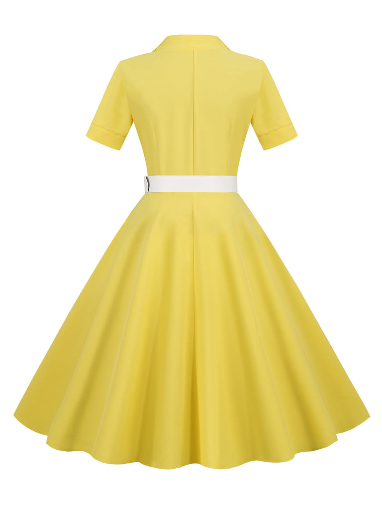 1950s Solid Contrast Lapel Belt Dress, vintage dress, retro fashion, rockabilly, pin-up fashion - perfect for women who love vintage and retro fashion