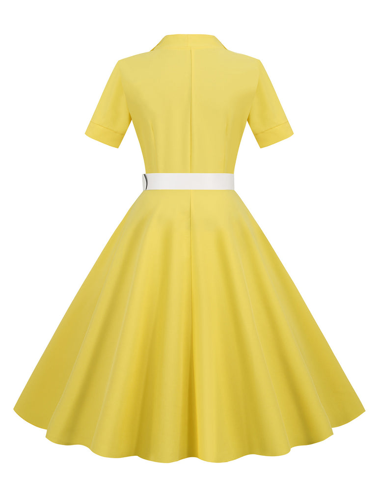 1950s Solid Contrast Lapel Belt Dress: where 1950s romance meets her modern spirit