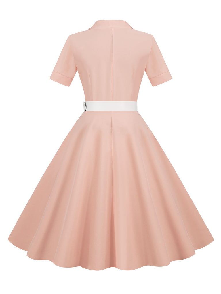1950s Solid Contrast Lapel Belt Dress: where 1950s romance meets her modern spirit