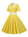 She slips into this 1950s Solid Contrast Lapel Belt Dress and suddenly it's a 1950s daydream
