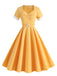 1950s Solid Contrast V-Neck Swing Dress: where 1950s romance meets her modern spirit
