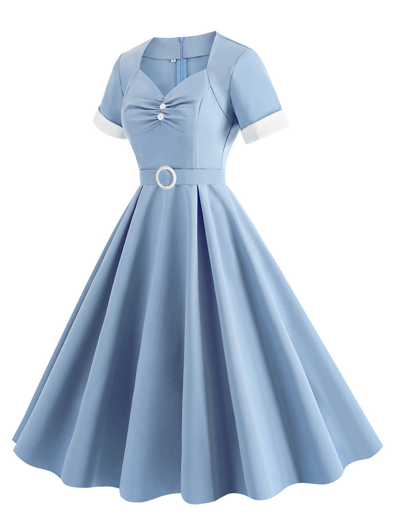 This 1950s Solid Contrast V-Neck Swing Dress wraps her in 1950s elegance, one twirl at a time