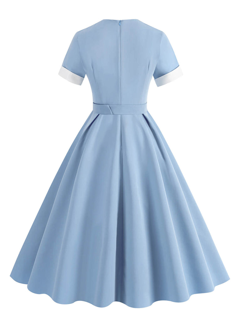 1950s Solid Contrast V-Neck Swing Dress — the kind of 1950s dress that makes strangers smile