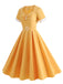She slips into this 1950s Solid Contrast V-Neck Swing Dress and suddenly it's a 1950s daydream